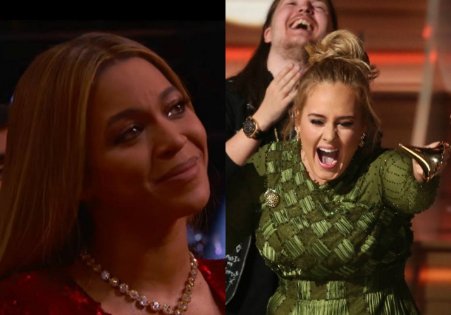 Adele vence Grammy de álbum do ano e dedica prêmio a Beyoncé