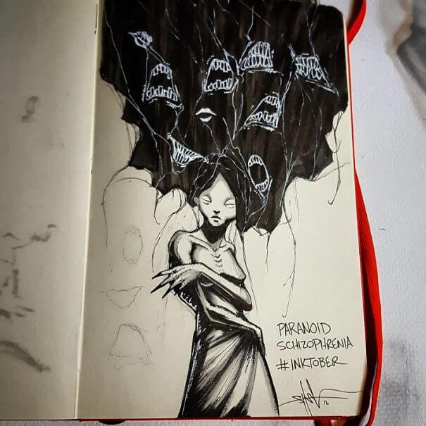 revistaprosaversoearte.com - Artista cria ilustrações chocantes que mostram o que são os transtornos mentais