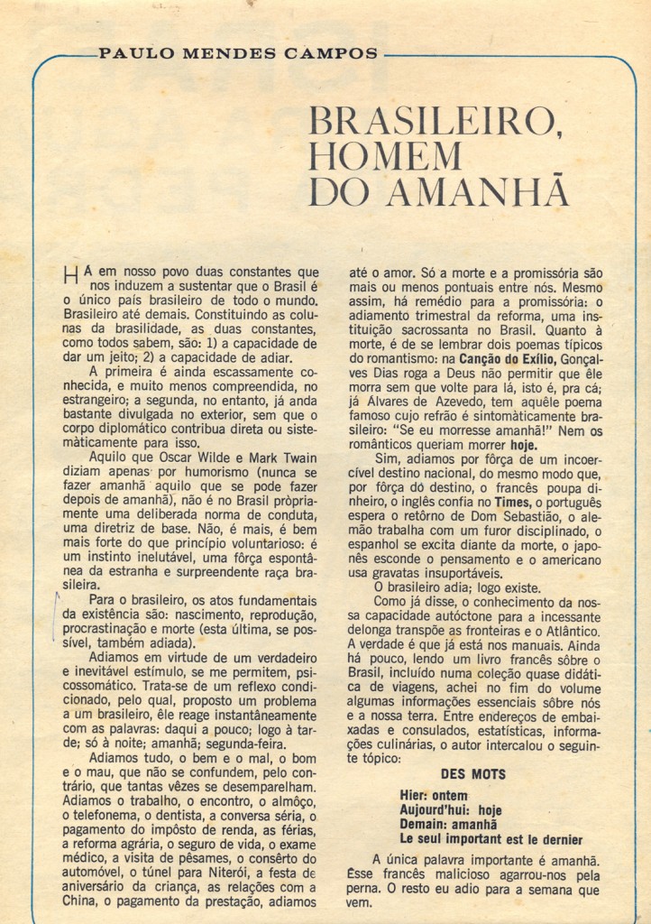 revistaprosaversoearte.com - 'Brasileiro, homem do amanhã', uma crônica de Paulo Mendes Campos