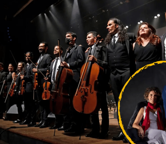 Fotomontagem: Orquestra de Solistas do Rio de Janeiro - foto: @mangolin / Anna Paes e Guinga - foto: @paulorapoport
