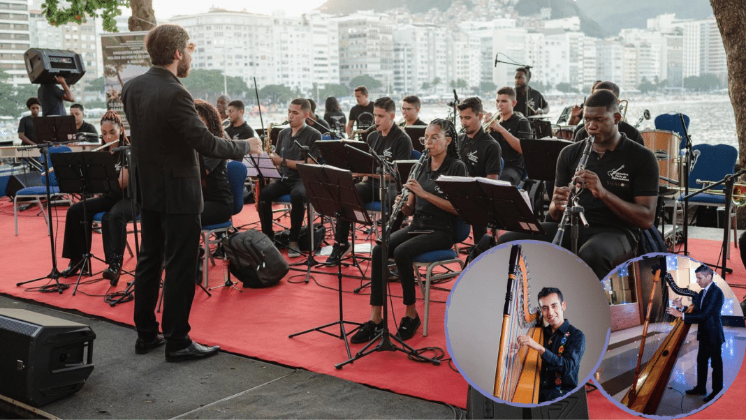Orquestra Violões do Forte de Copacabana e Shalom recebe os harpistas Jesus Suarez e Kevin Zabidiel